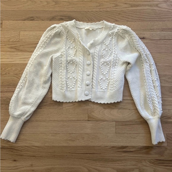 LoveShackFancy Soft White Textured Cardigan Size Small - Like New - Picture 3 of 12